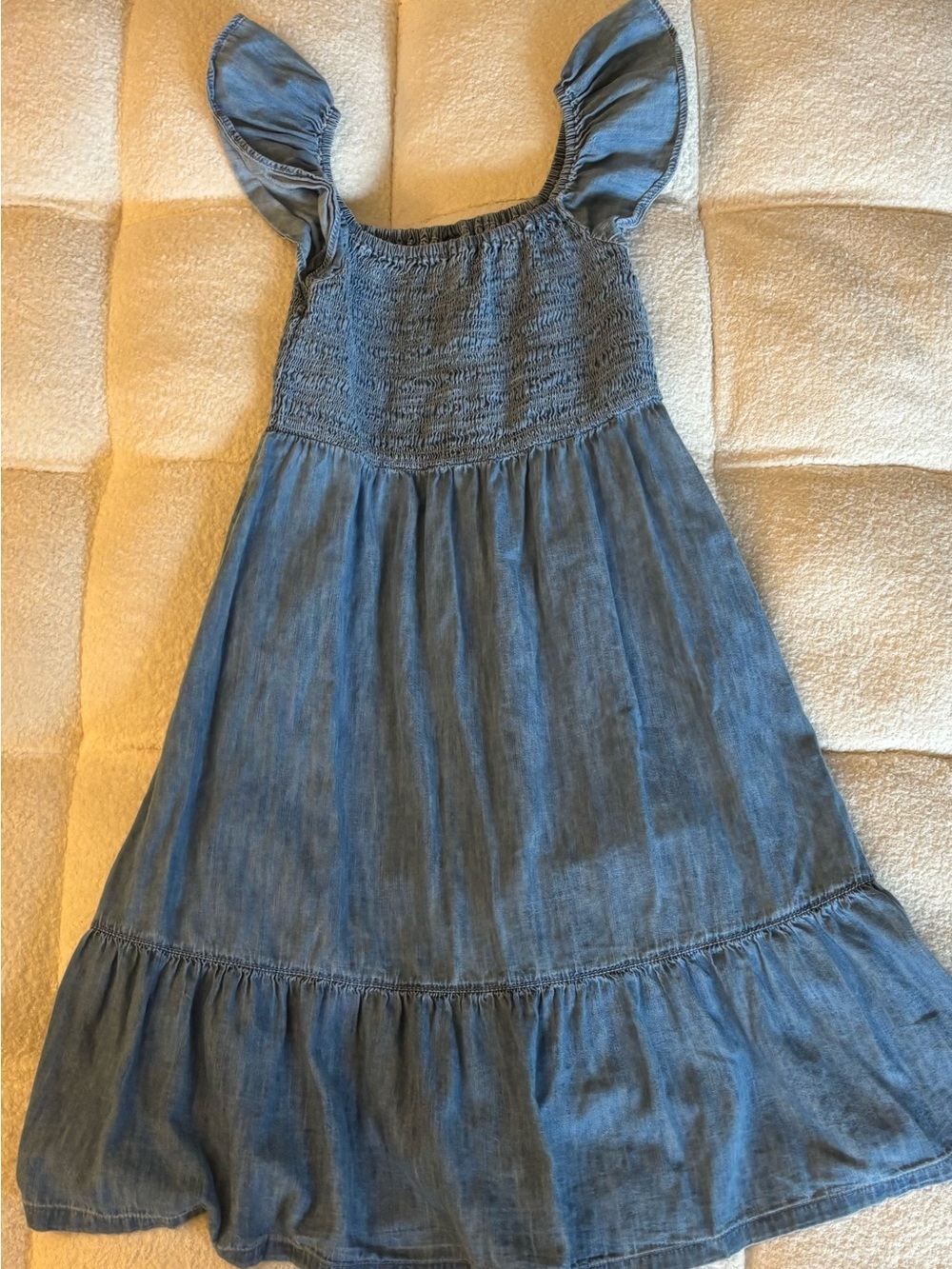 Gap Girls Chambray Smocked Flutter Sleeve Midi Dress Size L 10 Blue